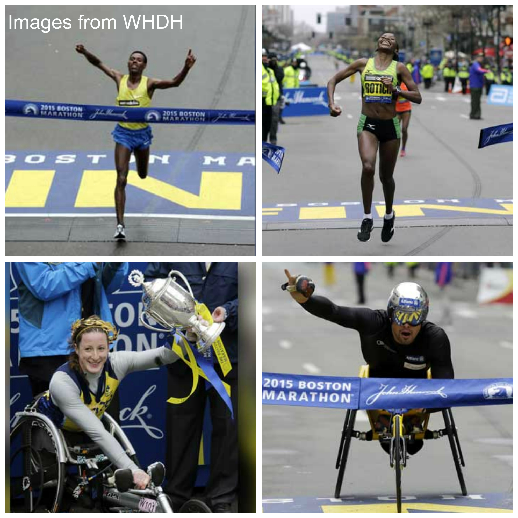 Boston Marathon winners cross the finish line